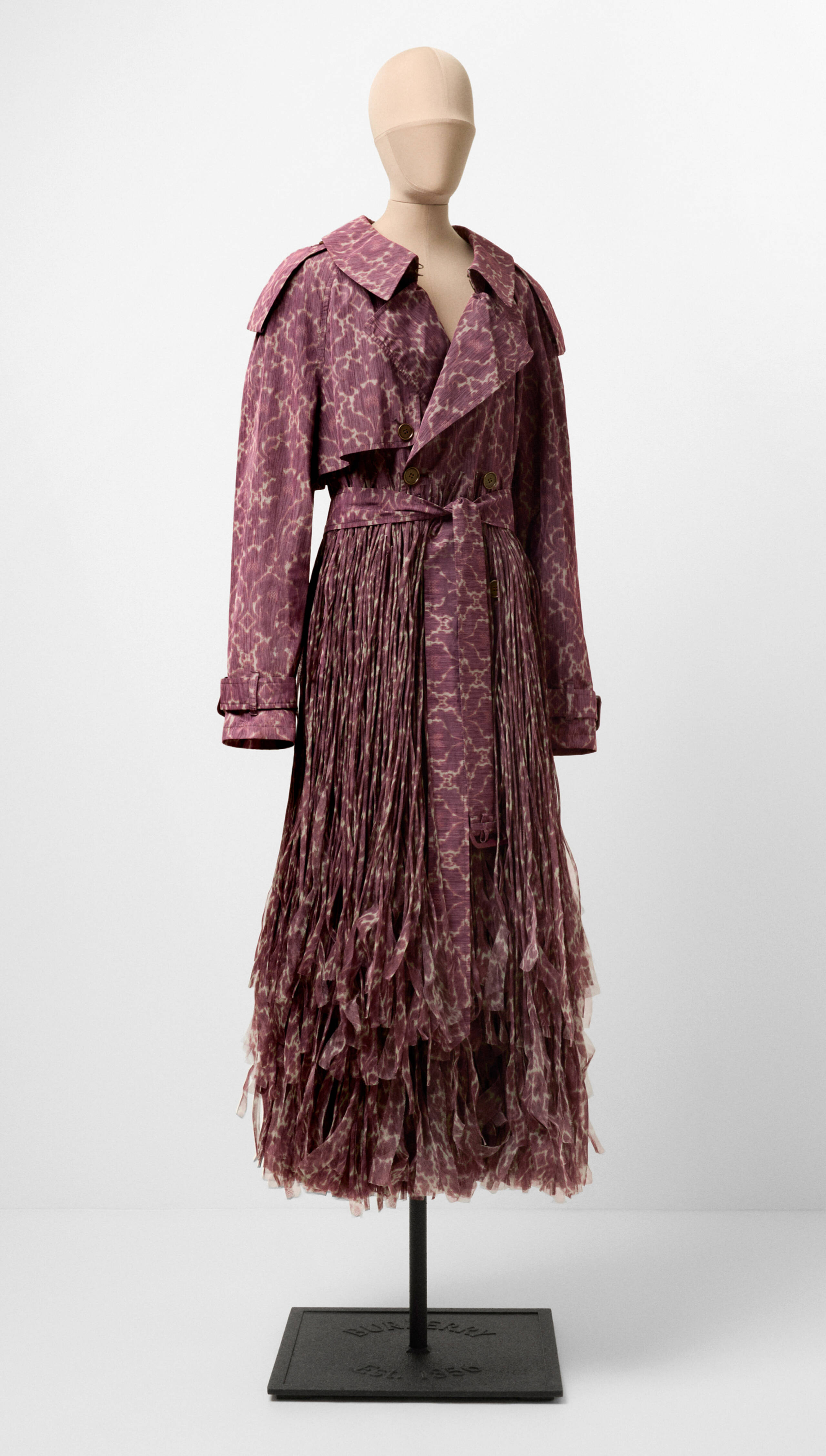 Women’S Purple Baroque Print Fringed Trench Coat, Winter 2025